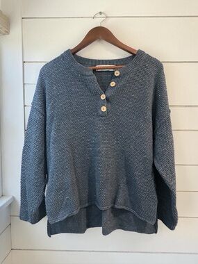 Free People Beach Hailey Sweater Waffle Knit Texture Wooden Buttons Oversized XS